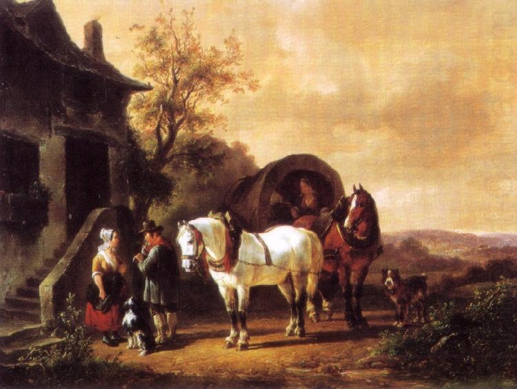 Waiting before the inn, Wouterus Verschuur